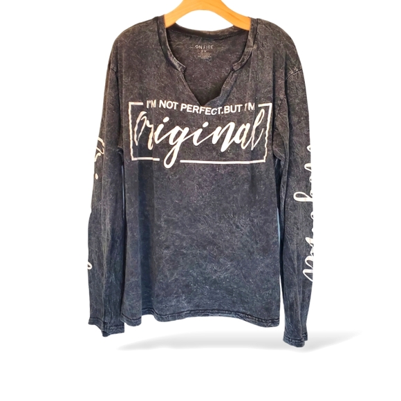 OnFire "I'm not perfect" Original Long Sleeve Cotton Graphic Logo Tee Black 2X - Picture 3 of 5